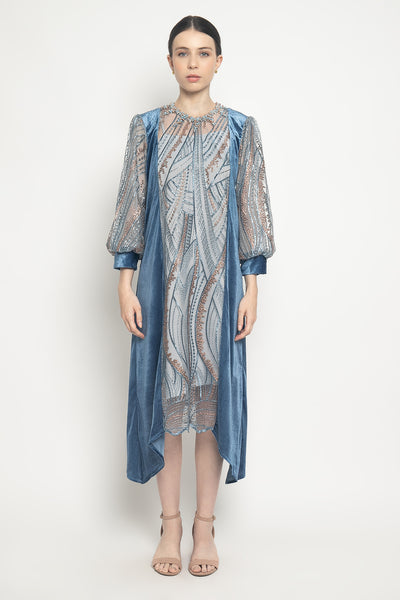 Radia Velvet Dress in Blue Denim