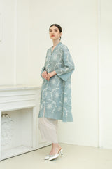 Alaia Long Outer Top in Teal Green Floral