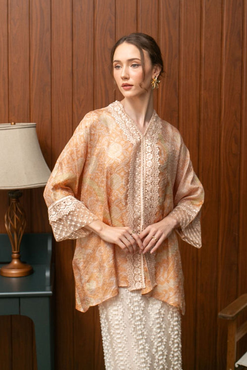 Maja Batik Outer Top in Peach Olive Puloan
