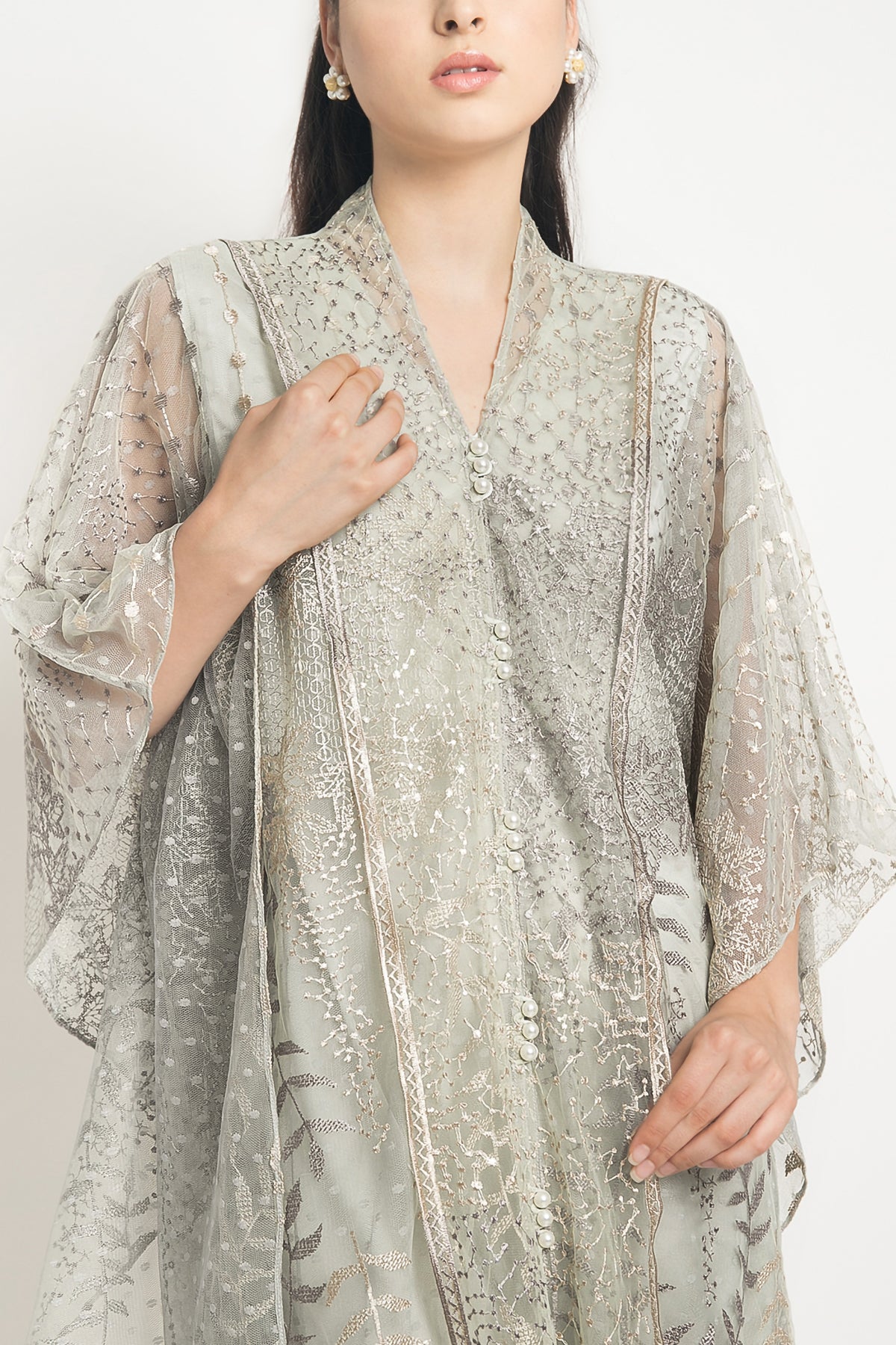 Bluebell Kaftan Dress in Greyish Mint