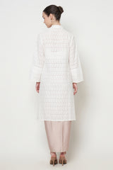 Akari Long Outer Top in White Leaves