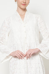 Akari Long Outer Top in White Leaves