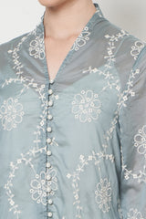 Alaia Long Outer Top in Teal Green Floral