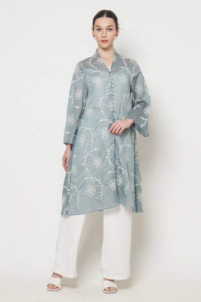 Alaia Long Outer Top in Teal Green Floral
