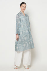 Alaia Long Outer Top in Teal Green Floral