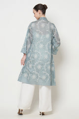 Alaia Long Outer Top in Teal Green Floral
