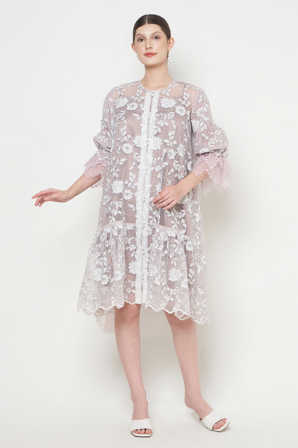 Maura Dress in White Mauve