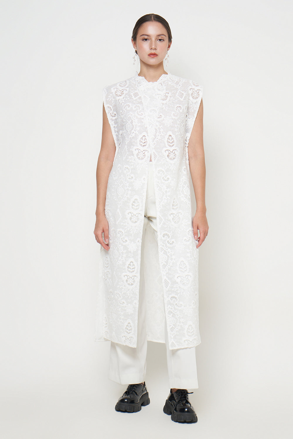 Aleena Long Outer in White