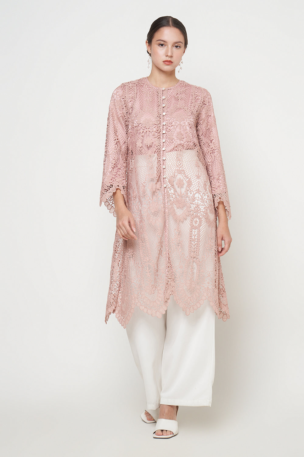 Lune Long Outer Top in Peach
