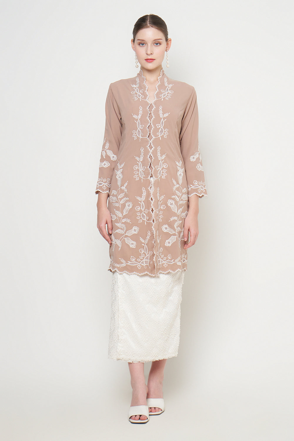Cala Lilly Long Kebaya Top in Beige
