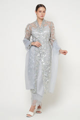 Kanaya Long Kebaya Set in Light Grey