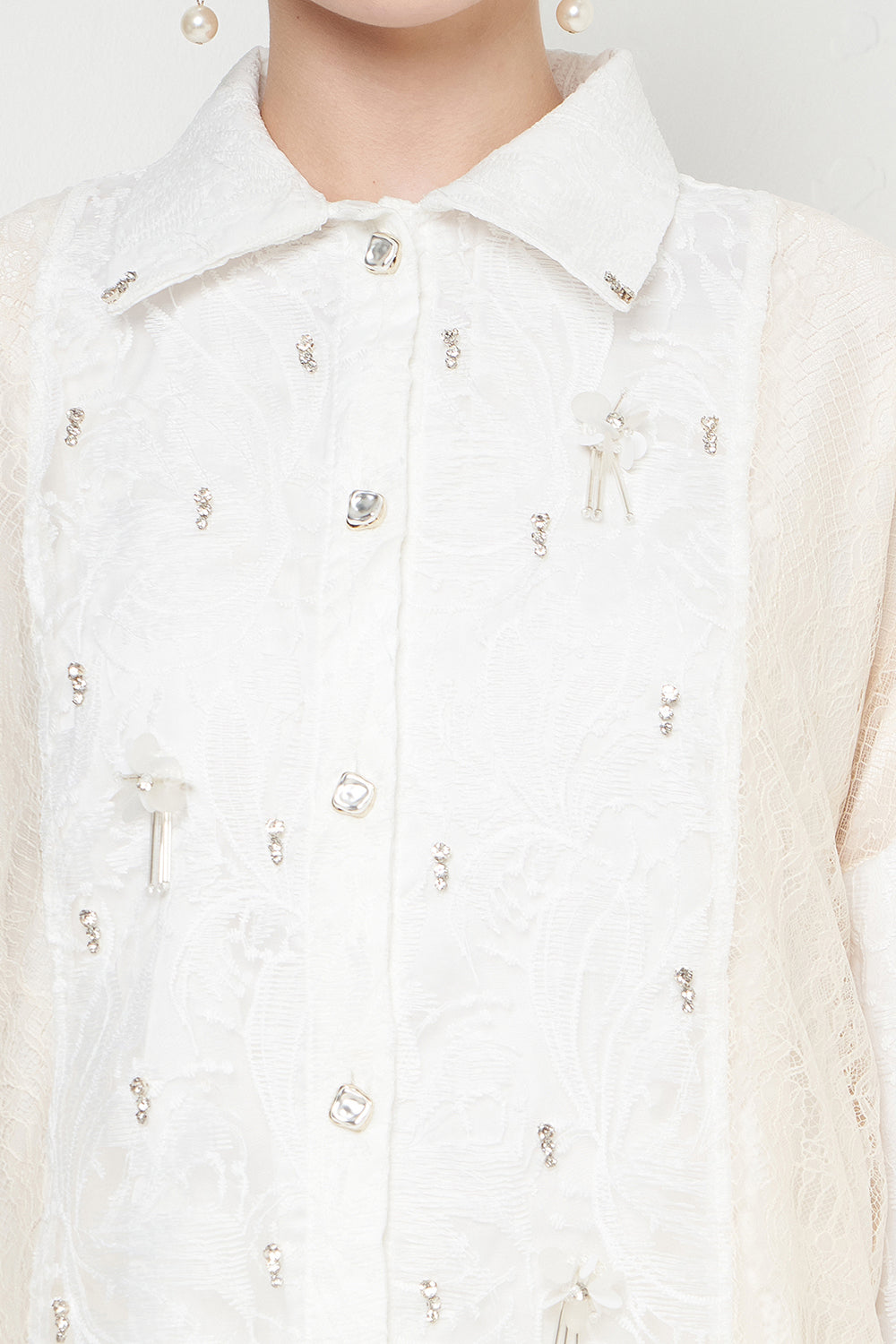 Gayatri Lace Beads Shirt in Cream White