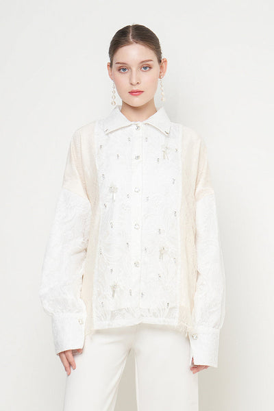 Gayatri Lace Beads Shirt in Cream White