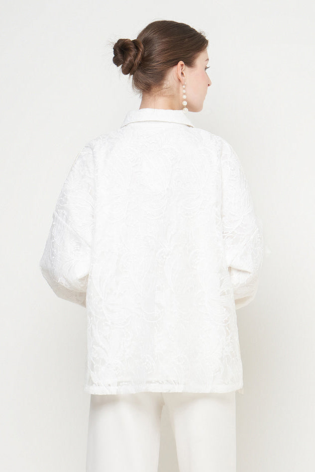 Gayatri Lace Beads Shirt in Cream White