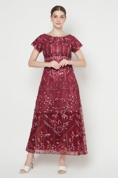 Enada Dress in Maroon