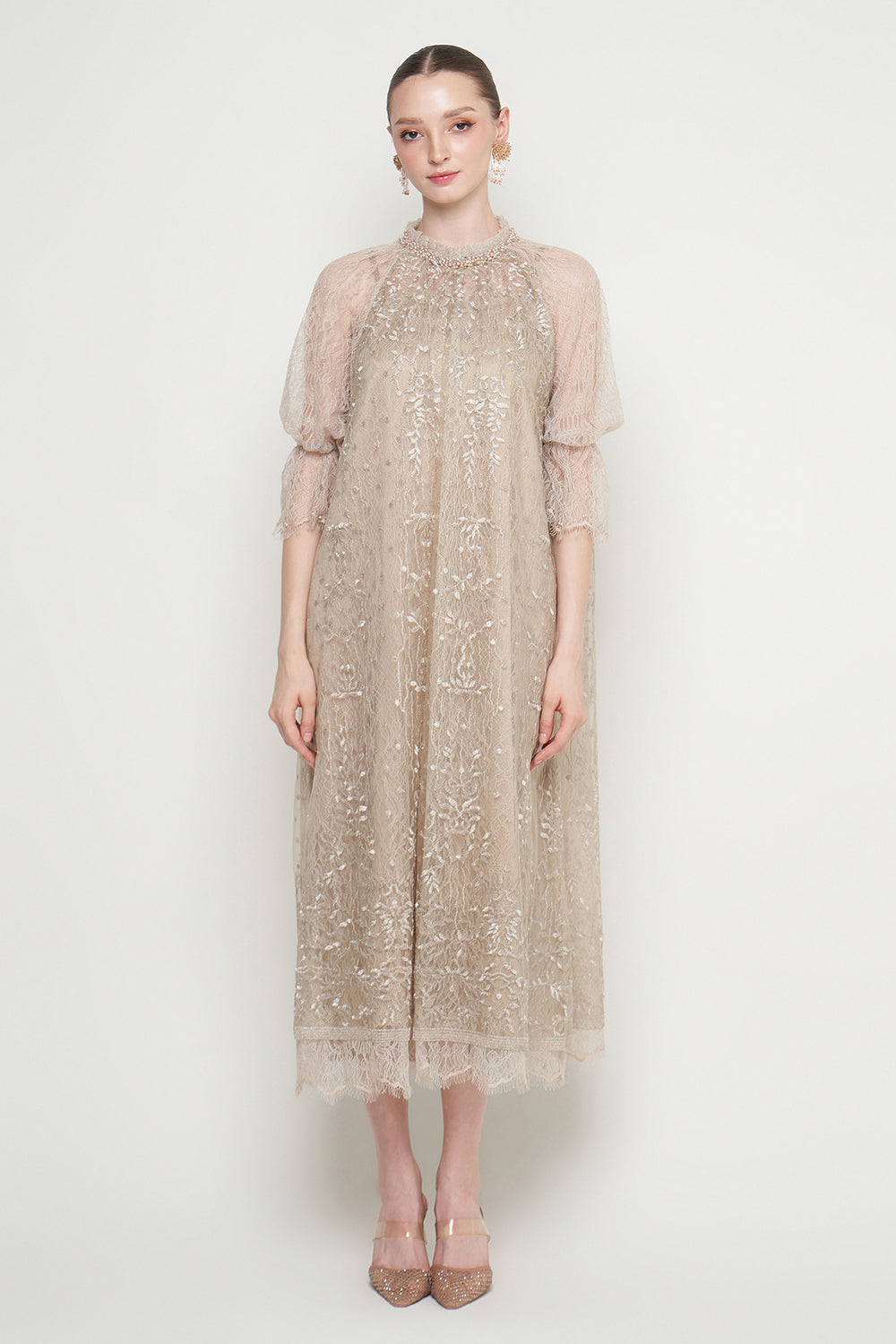 Shaima Dress in Nude Gold Green