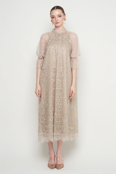 Shaima Dress in Nude Gold Green