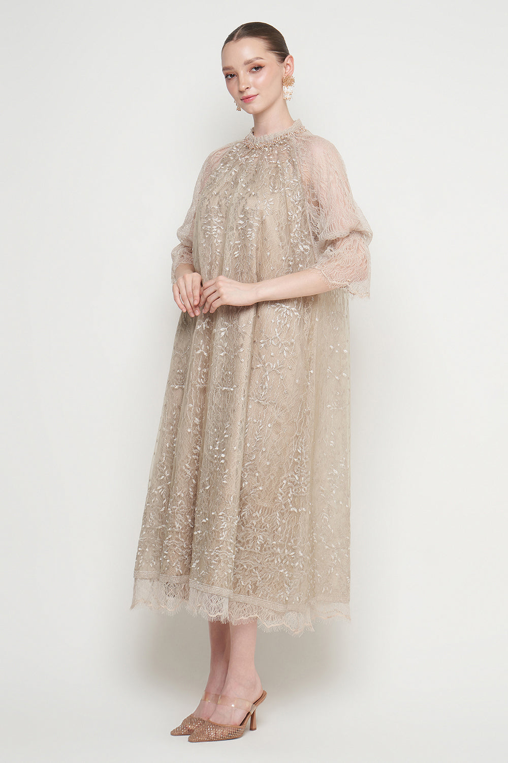 Shaima Dress in Nude Gold Green