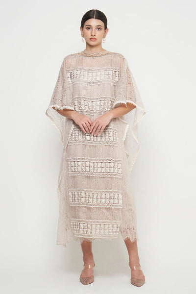Adara Kaftan Dress in Nude Champagne