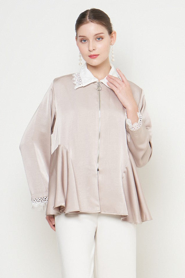 Gamita Zipper Top in Etoupe White