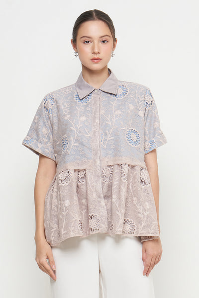 Plum Shirt in Creme Dusty Blue