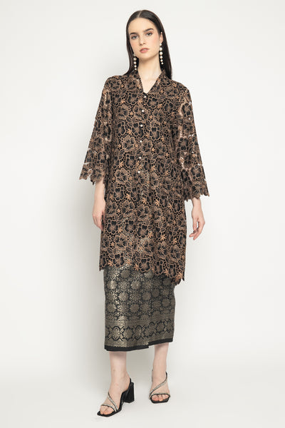 Dhara Long Outer Top in Black Caramel