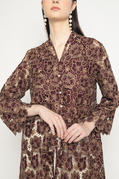 Dhara Long Outer Top in Burgundy Caramel