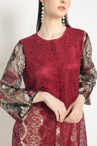 Elena Long Outer Dress in Red Floral