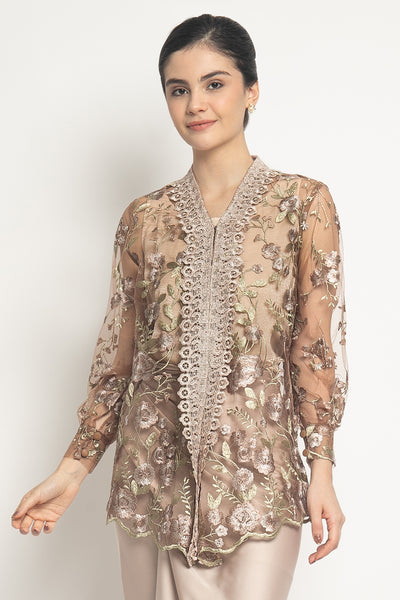 Kiana Floral Kebaya Top in Nude Tan