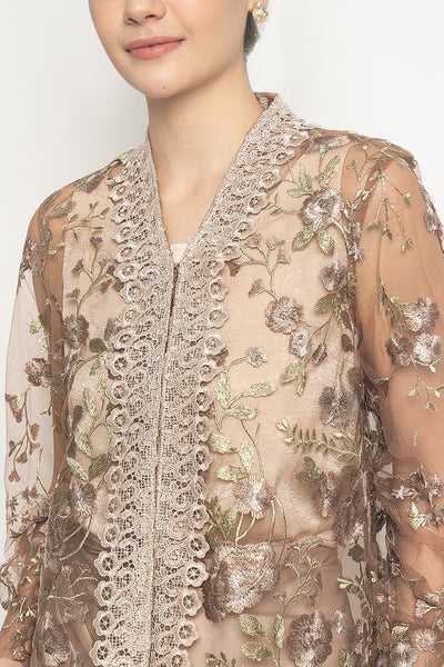 Kiana Floral Kebaya Top in Nude Tan