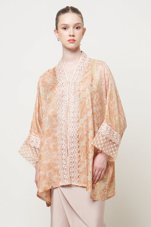 Maja Batik Outer Top in Peach Olive Puloan