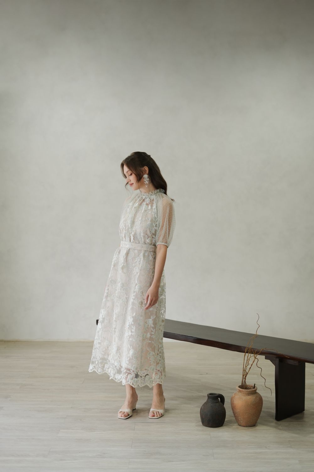 Luna Dress in Ivory Blue