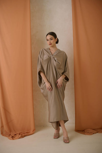 Zahra Kaftan Dress in Dark Nude