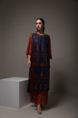 Thara Dress in Navy Teracotta