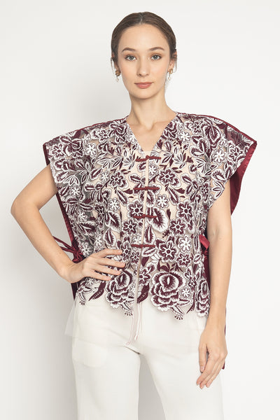 Hana Top in White Maroon