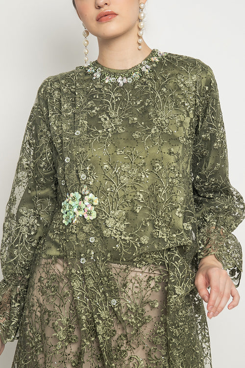 Dahlia Kebaya Top in Jade Green