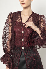 Temulawak Kebaya Top in Burgundy