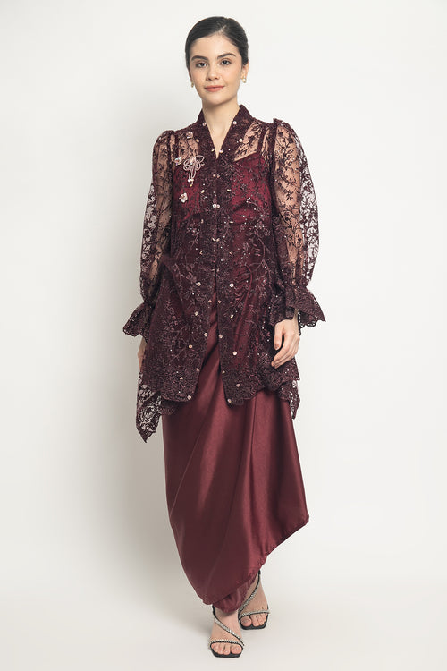 Yeva Kebaya Top in Burgundy