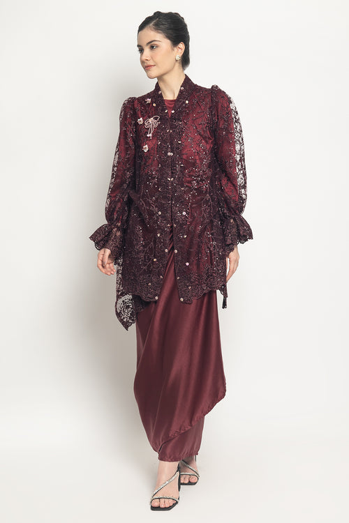 Yeva Kebaya Top in Burgundy