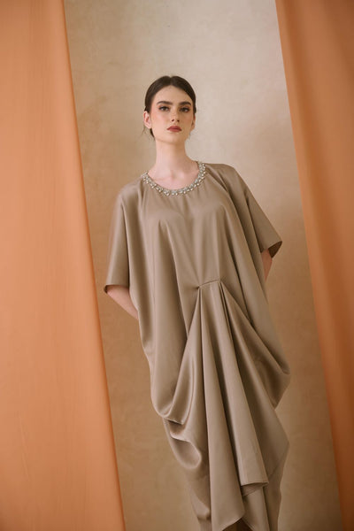 Nabila Kaftan Dress in Dark Nude