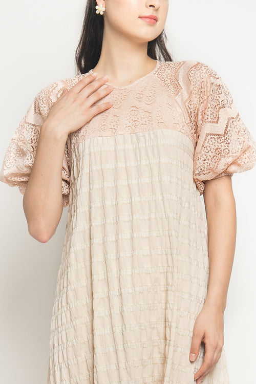 Karima Dress in Peach and Beige