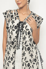 Eloise Long Vest in Cream Black