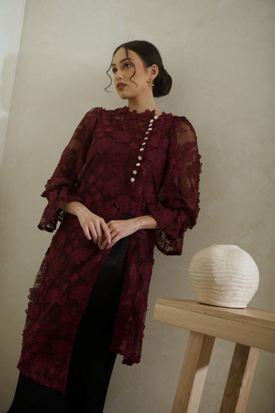 Sumaya Kebaya Top in Maroon