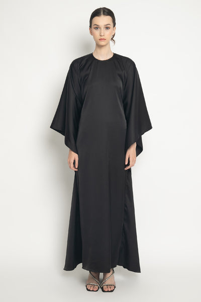 Satin Kaftan Dress in Black