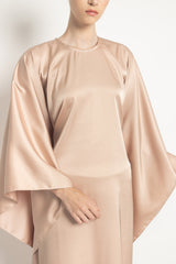 Satin Kaftan Dress in Nude