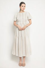 Espana Dress in Beige Stripes