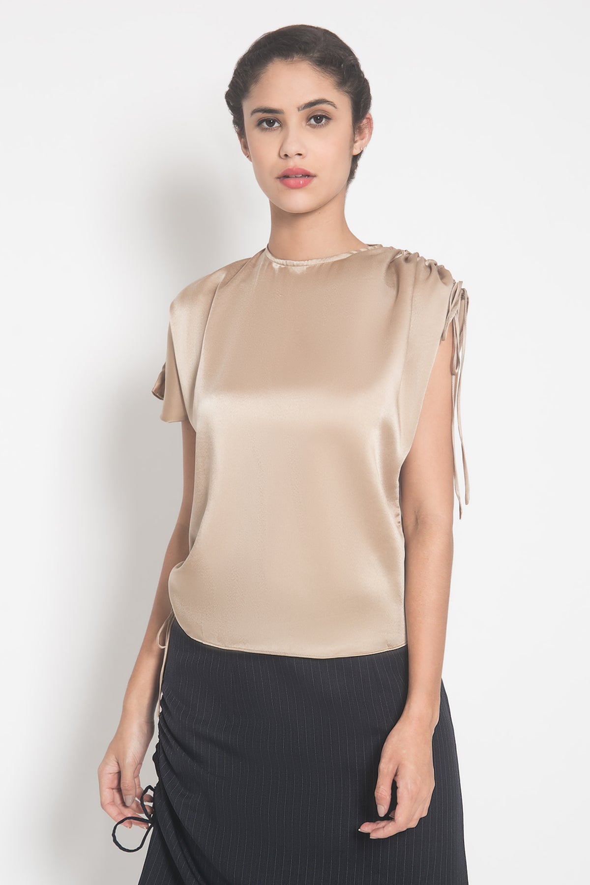 Drawstring Blouse in Nude Gold