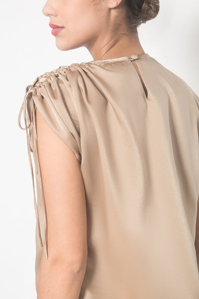 Drawstring Blouse in Nude Gold