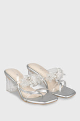 Jasmine Glass Heels in Light Silver