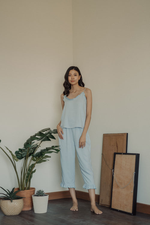 Juliet Ruffle Set Trousers in Sky Blue